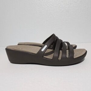 Crocs Women's Sandals  Brown  Rhonda Strappy  Wedge Slip On  Size 8